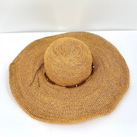 HATattack New York Straw Floppy Sun Hat Womens One Size Beaded Beach Vacation - Picture 9 of 16